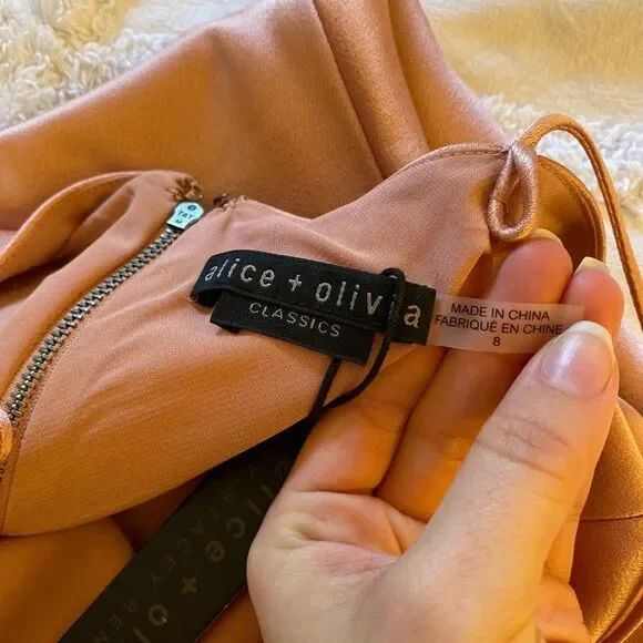 NWT Alice + Olivia Harmony Drapey Slip Satin Mini Dress with Cowl Neck - Size 8 - Picture 6 of 14